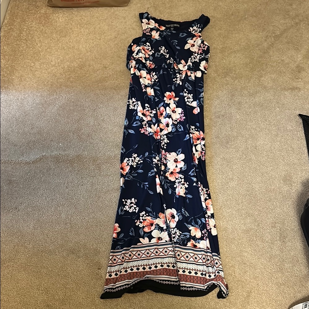 Three Pink Hearts Floral Navy Maxi Dress